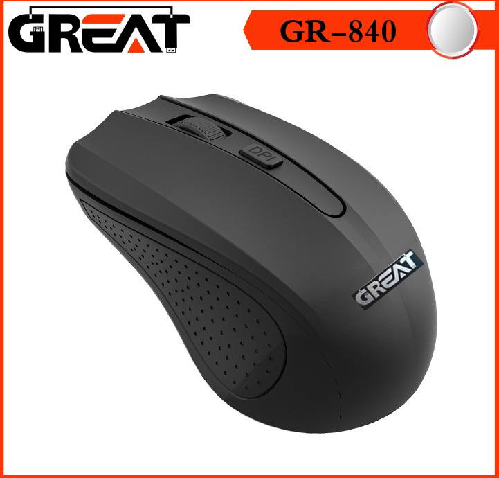 ماوس GREAT GR-840 بی سیم، دقت اپتیکال ۱۶۰۰ DPI، برد ۱۰ متر، Plug & Play بدون نیاز به درایور، گارانتی سلامت کالا