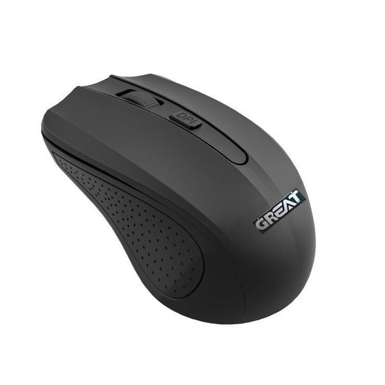 ماوس بی سیم GREAT مدل GR-840، اتصال 2.4 گیگاهرتز، دانگل USB نانو، ۳ کلید، طراحی متقارن، مناسب راست دست و چپ دست