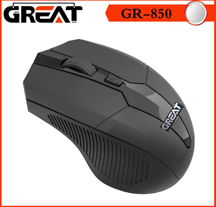 ماوس GREAT GR-850 بی سیم، دقت اپتیکال ۱۶۰۰ DPI، برد ۱۰ متر، Plug & Play بدون نیاز به درایور، گارانتی سلامت کالا