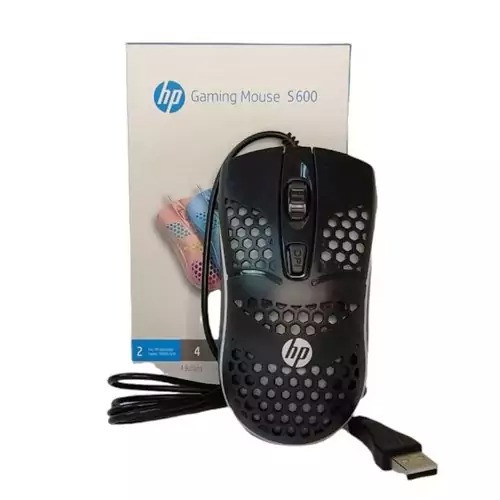 ماوس HP S600 سیمی، اتصال USB، عمر ۱۰ میلیون کلیک، حسگر اپتیکال، چرخ اسکرول عمودی، سبک و خوش دست
