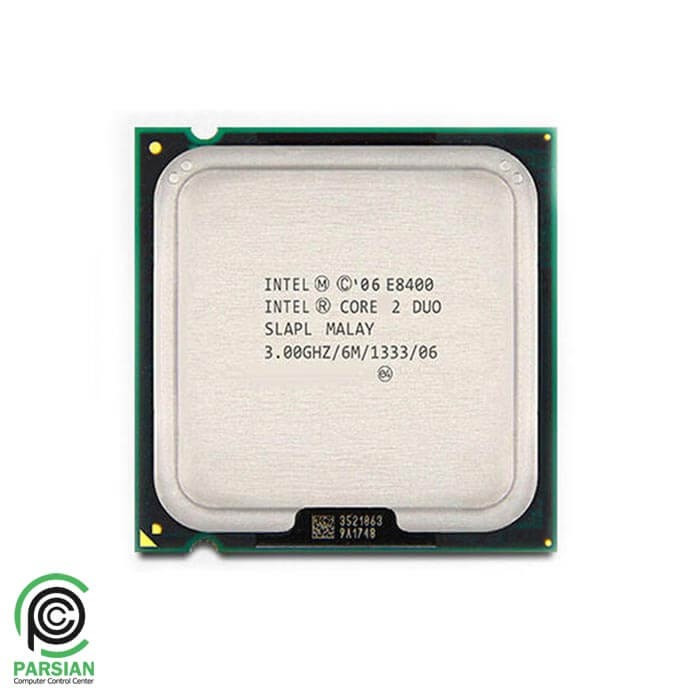 پردازنده اینتل Core 2 Duo مدل E8400، CPU دو هسته ای 3.00 گیگاهرتز، سوکت LGA775، معماری Wolfdale، 6 مگابایت کش L2، 45 نانومتر