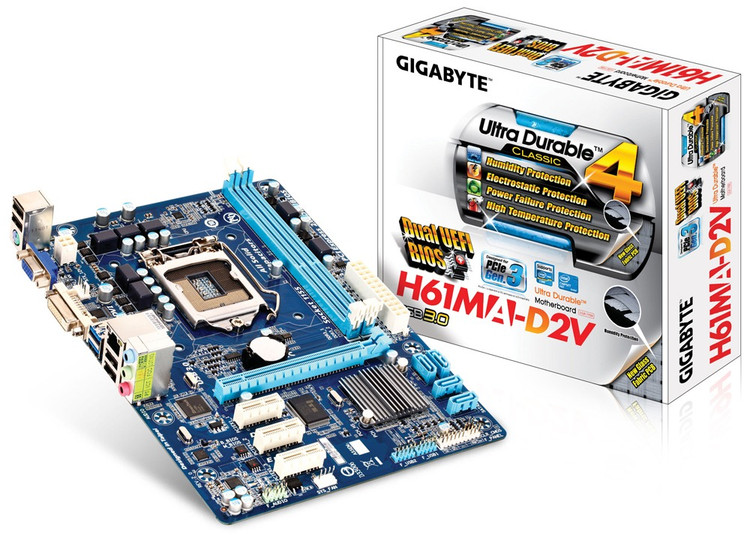 مادربرد گیگابایت مدل GA-H61MA-D2V به همراه پردازنده i3-2120، پشتیبانی از Windows 7/8/10، شبکه گیگابیت، صدا ۷.۱ کاناله، گارانتی سلامت کالا