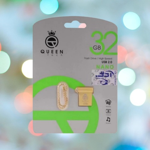فلش مموری کوئین تک مدل Nano 32 گیگابایت، فلش USB 2.0، حافظه جانبی 32 گیگ، بدنه فلزی نقرهای، ابعاد ۲۲x۱۱x۵ میلی متر