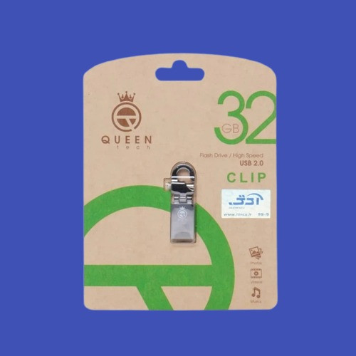 فلش Clip Queen Tech 32GB، دارای جایگاه اتصال به کلید و کیف، طراحی Clip گیرهای، گارانتی مادام العمر