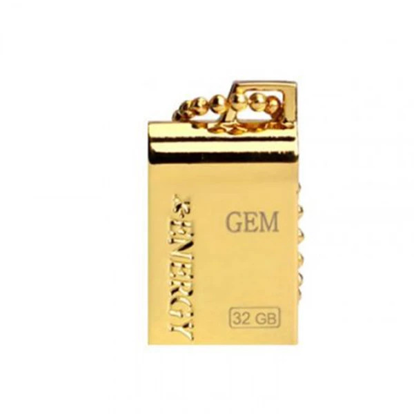فلش مموری 32 گیگ ایکس انرژی GEM، طراحی طلایی لوکس، دارای حلقه فلزی برای اتصال به کلید و کیف