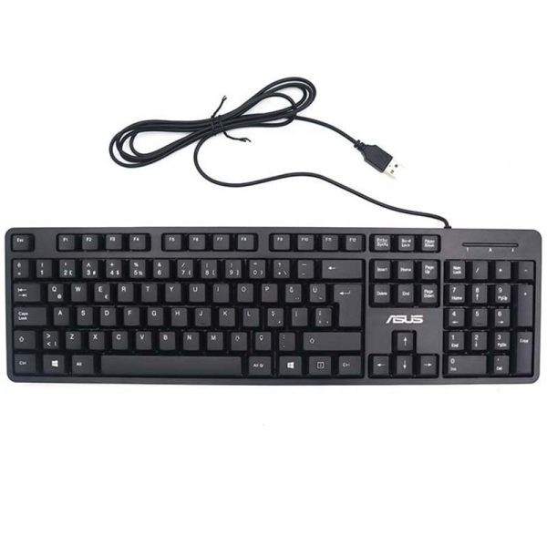 کیبورد سیمی ایسوس مدل KA-49، طراحی تمام سایز، صفحه کلید عددی، اتصال USB، مناسب ادارات و منزل، برند معتبر ایسوس
