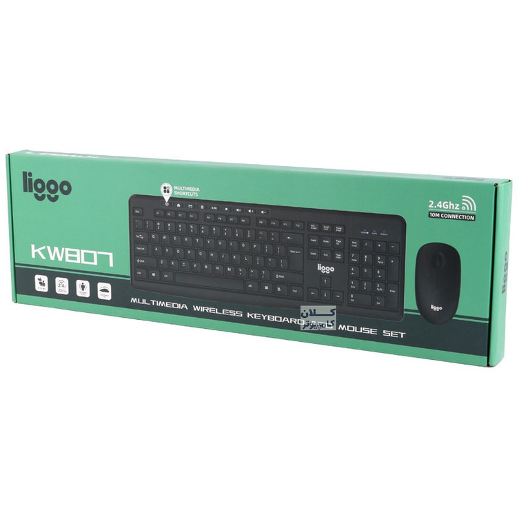 ست کیبورد و ماوس بی سیم لیگو مدل KW807، اتصال 2.4 گیگاهرتز با دانگل USB، کیبورد 112 کلید با حروف فارسی، کلیدهای مولتی مدیا