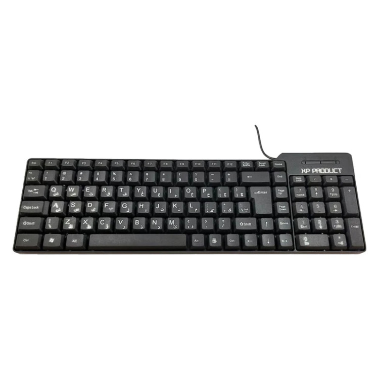 کیبورد سیمی ایکس پی مدل XP-8000R، کلیدهای شفاف با خوانایی بالا، طراحی ساده و شیک، مقاوم در برابر استفاده مداوم، قیمت اقتصادی