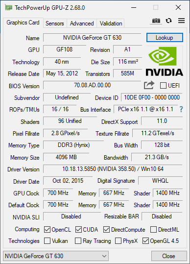 کارت گرافیک nVidia GT 630 4GB DDR3، خروجی HDMI و DVI و VGA، مصرف انرژی 65 وات، بدون نیاز به برق جداگانه، گارانتی سلامت کالا