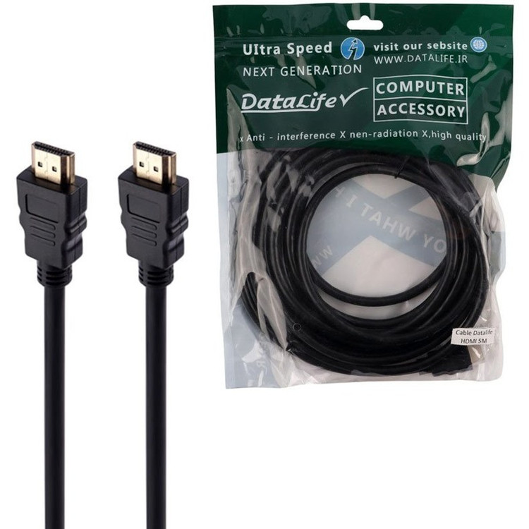کابل HDMI دیتالایف Flat 5 متری، کابل HDMI تخت 5 متر، اتصال تلویزیون و کامپیوتر و لپ تاپ، طراحی منعطف