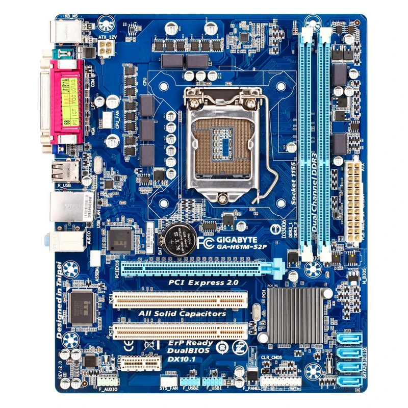 باندل مادربرد گیگابایت GA-H61M-S2P و پردازنده Intel Pentium G620، سوکت LGA1155، چیپست H61، فرم فاکتور Micro ATX، همراه با فن اورجینال و پنل پشتی