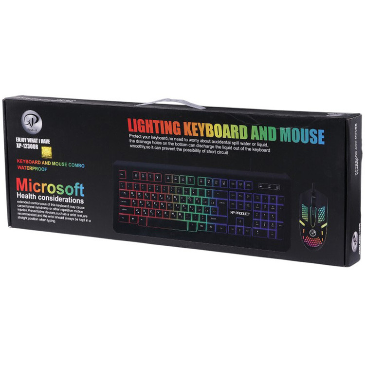 کیبورد و ماوس گیمینگ ایکس پی مدل XP-12300R، کیبورد مکانیکال با سوئیچ آبی، صدای کلیک دلچسب، ماوس ارگونومیک ۴ کلید، RGB رنگارنگ