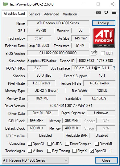 کارت گرافیک استوک Radeon HD 4650 1 گیگ، پشتیبانی از DirectX 10.1، فناوری UVD 2 و CrossFireX، مناسب HTPC و سیستمهای قدیمی
