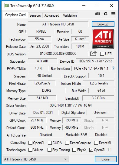 کارت گرافیک استوک Radeon HD 3450 512 مگ، پشتیبانی از DirectX 10.1، فناوری UVD، مصرف انرژی 25 وات، قیمت اقتصادی