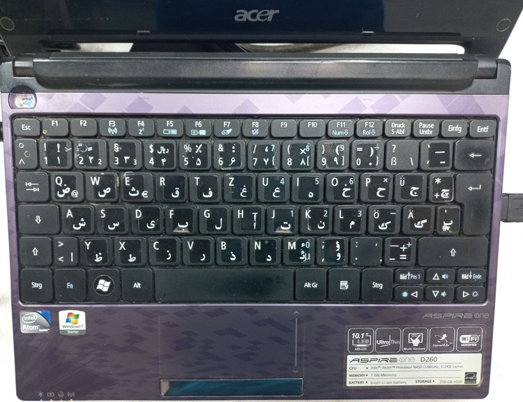 نت بوک Acer Aspire One D260 استوک، حافظه رم 1 یا 2 گیگابایت، هارد 160 یا 250 گیگ، کارت گرافیک Intel GMA 3150