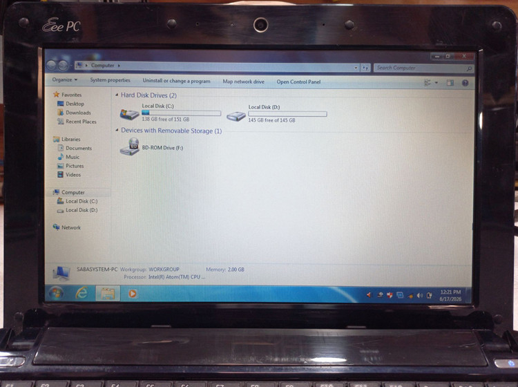 لپ تاپ استوک ایسوس Eee PC 1005NA، نت بوک 10.1 اینچ ایسوس، لپ تاپ سبک بدون باتری، پردازنده Intel Atom N450، مناسب استفاده ثابت