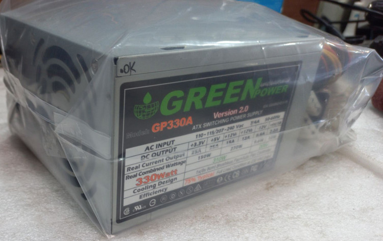 پاور استوک گرین GP330A، ابعاد 150x140x86 میلی متر، وزن 1.35 کیلوگرم، فن کم صدا، ضمانت اصالت کالا