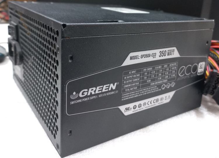پاور کامپیوتر گرین GP350A-ECO، پروتکشن های ایمنی OCP و OVP و SCP، خازن های 85C، ولتاژ ورودی 200-240 ولت