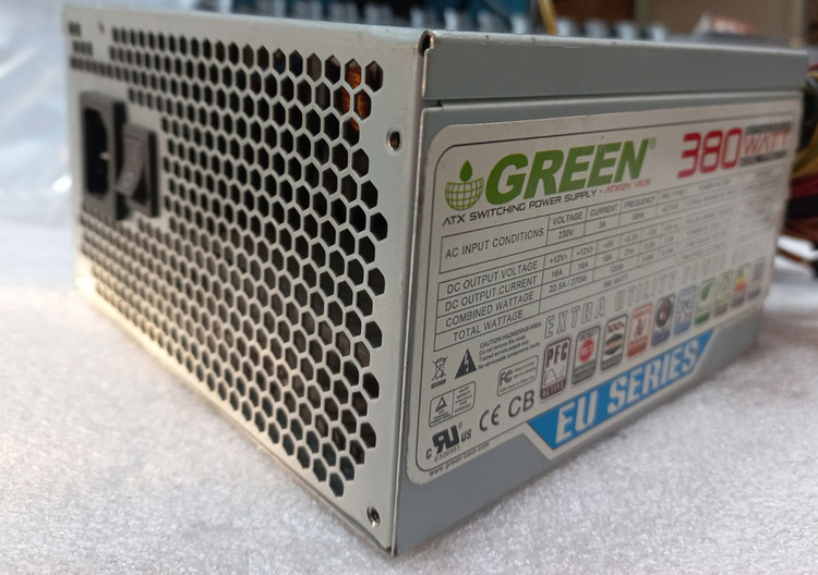 پاور گرین مدل GP380A-EU، منبع تغذیه 380 وات گرین، پاور کامپیوتر Green 380W، گواهینامه 80PLUS Bronze، فن 120 میلی متری