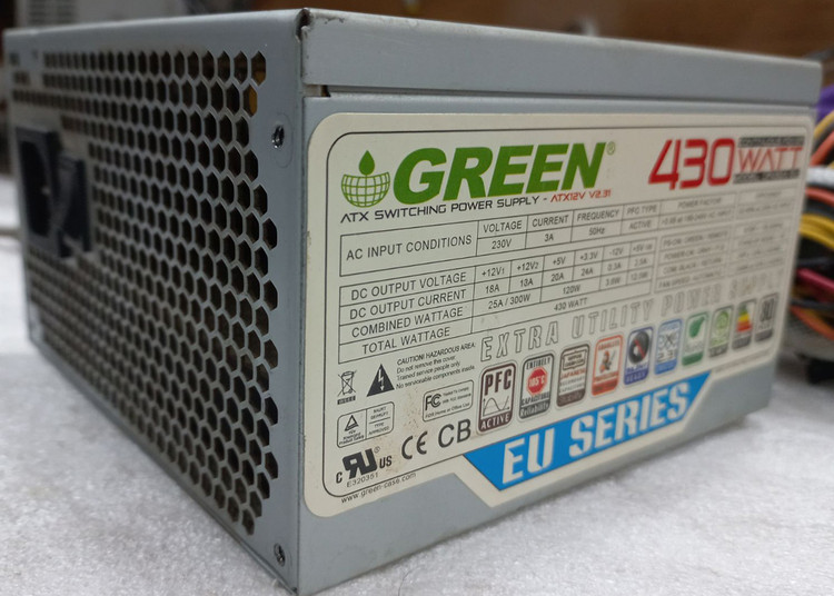 پاور گرین GP430A-EU، پاور غیر ماژولار 430 وات، کانکتور 20+4 پین، کانکتور PCI-E 6 پین، Active PFC