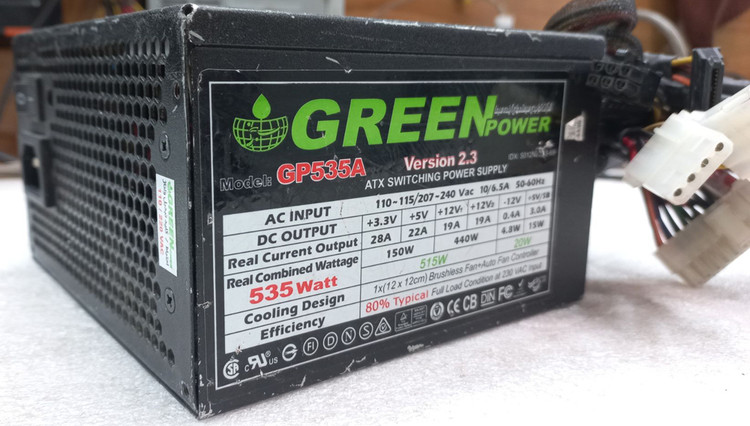 پاور گرین مدل GP535A، منبع تغذیه 535 وات گرین، پاور کامپیوتر Green 535W، فن 120 میلی متری