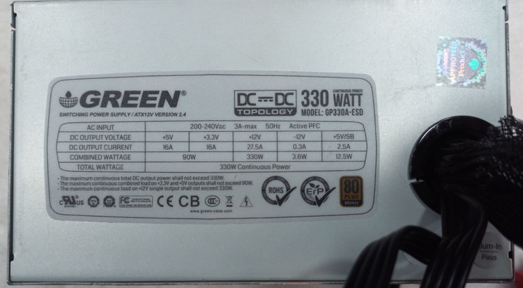 پاور کامپیوتر گرین GP330A-ESD، کانکتور CPU 4+4 پین، فن 120 میلی متری کم صدا