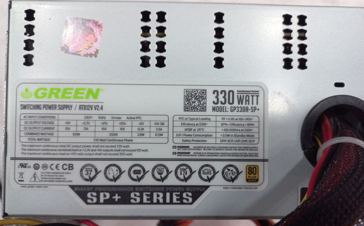 پاور کامپیوتر گرین GP330A-SP، پروتکشن های ایمنی OPP و OVP و SCP، ولتاژ ورودی 180-245 ولت، فن کم صدا