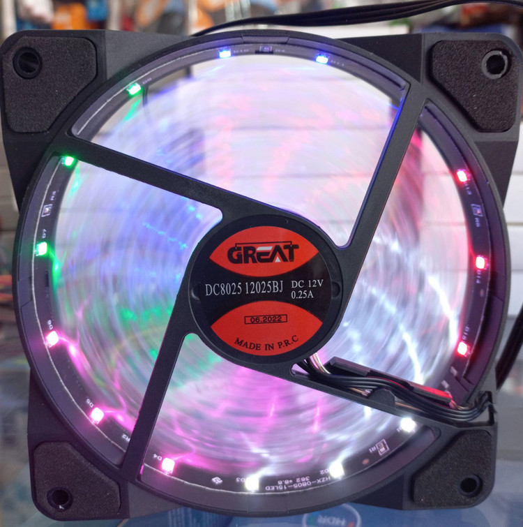 فن کیس گریت ۱۲×۱۲ هفت رنگ، فن ۱۲ سانتی متری RGB، خنک کننده کیس 120 میلی متری، فن با تغذیه Molex و 3-Pin