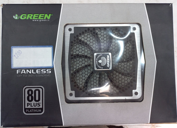 پاور گرین 1200 وات مدل GP1200B-OCDG، ابعاد 180x150x86 میلی متر، وزن 3.6 کیلوگرم، ۱۲ پورت SATA، ۸ پورت Molex